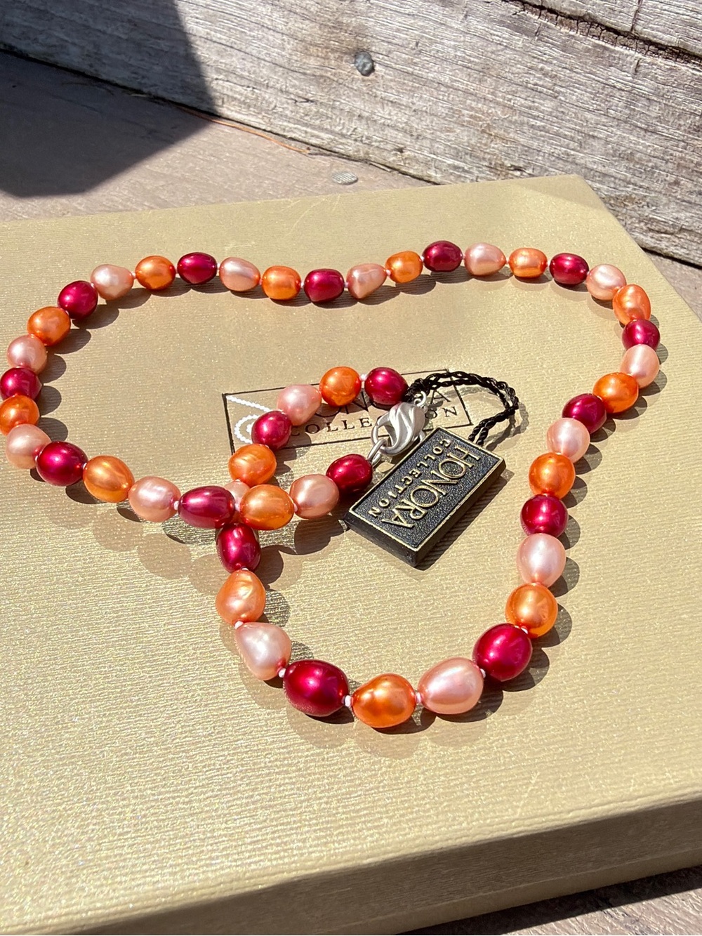 NWT Honora 17” red, orange, champagne dyed‎ freshwater pearl necklace w/ 925!